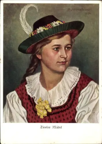 Künstler Ak Tiroler Mädel in Tracht