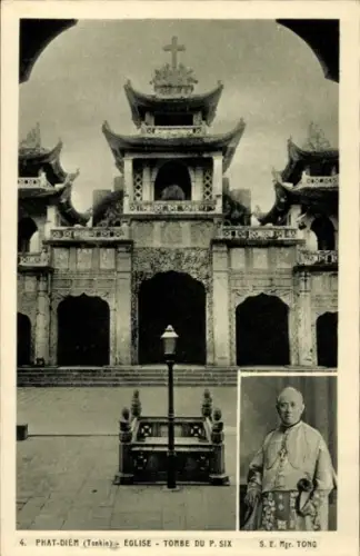 Ak Phat Dièm Tonkin Vietnam, Kirche, Grab von Pater Six, Kirche, Grabmal