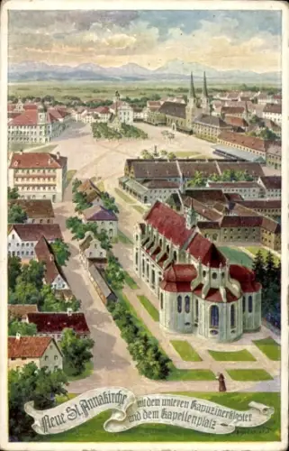 Künstler Ak Bernhard, F., München Bayern, Neue St. Annakirche, Kapuzinerkloster