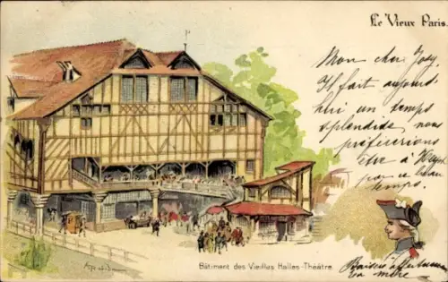Künstler Litho Robida, Albert, Paris, Batiment des Vieilles Halles, Theatre, Au Bon Marché