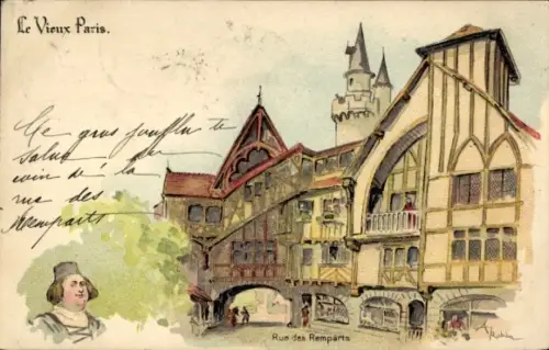 Künstler Litho Robida, Albert, Paris, Rue des Remparts