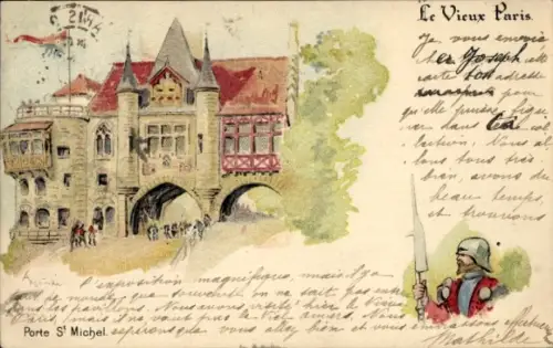 Künstler Litho Robida, Albert, Paris, Porte Saint Michel