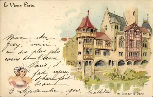 Künstler Litho Robida, Albert, Le Vieux Paris, Un Coin sur la Seine