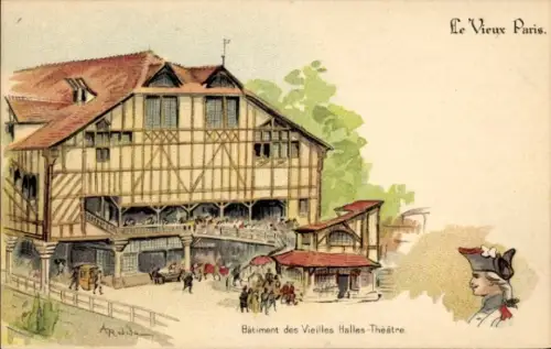 Künstler Litho Robida, Albert, Paris, Batiment des Vieilles Halles, Theatre, Au Bon Marché