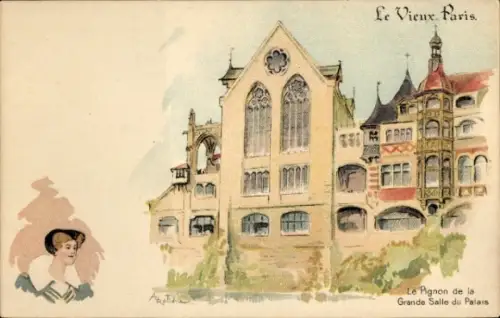 Künstler Litho Robida, Albert, Paris, Pignon de la Grande Salle du Palais