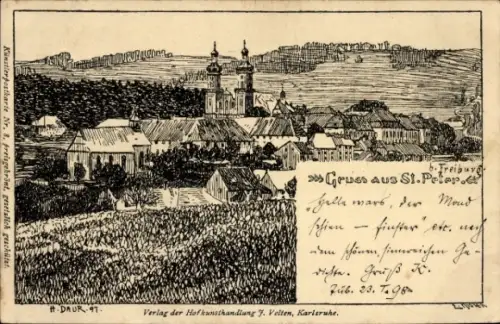 Künstler Ak Daur, H., St. Peter Hochschwarzwald, Gesamtansicht der Stadt