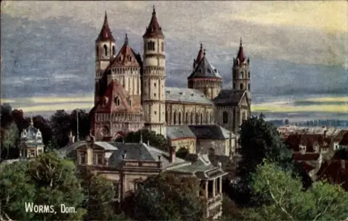 Ak Worms am Rhein, Worms Dom,  Architektur, Künstler Wiedemann