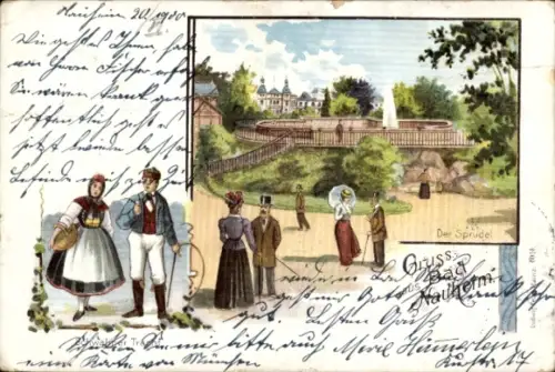 Litho Bad Nauheim in Hessen, Sprudel, Schwälmer Tracht