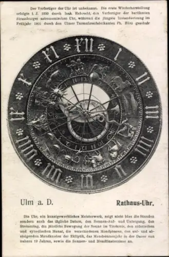 Ak Ulm an der Donau, Rathaus-Uhr