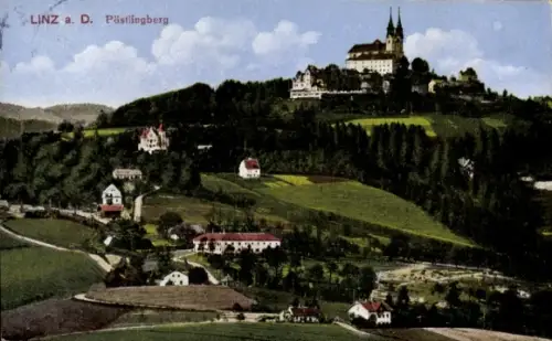 Ak Linz an der Donau Oberösterreich, Landschaft mit Hügeln, Pöstlingberg,  Häuser, Bäume