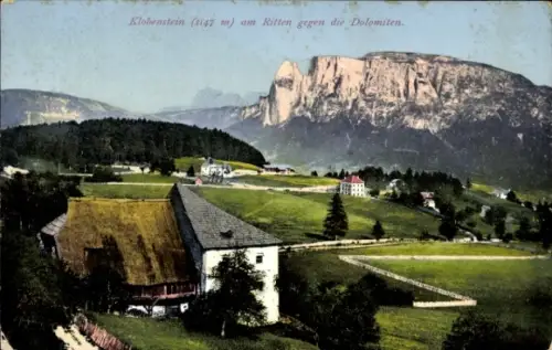 Ak Klobenstein Collalbo Ritten Renon Südtirol, Landschaft mit  Dolomiten im Hintergrund, Wiesen u