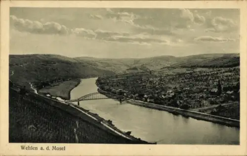 Ak Wehlen Bernkastel Kues an der Mosel,  Flusslandschaft, Brücke, Weinberge