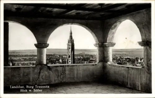 Ak Landshut in Niederbayern, Blick von Soller, Burg Trausnitz,  Turm sichtbar