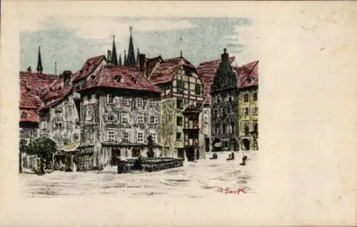 Ak Eger Erlau Ungarn, Marktplatz, farbige Federzeichnung, B. Lark, Eger