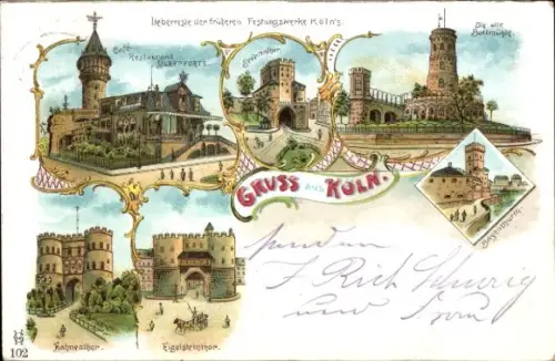 Litho Köln am Rhein, Überreste der früheren Festungswerke, Café Restaurant, Eigelsteintor, Hahnentor