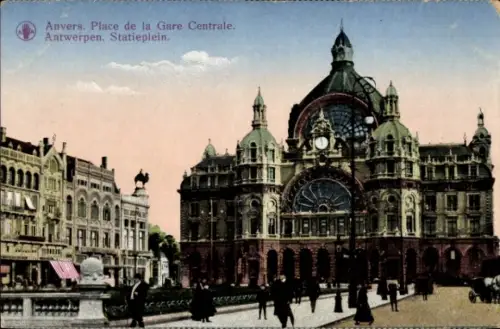 Ak Anvers Antwerpen Flandern, Bahnhofsplatz