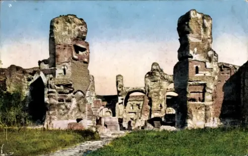 Ak Roma Rom Lazio, Ruinen, Terme di Caracalla, grüne Wiese, blauer Himmel