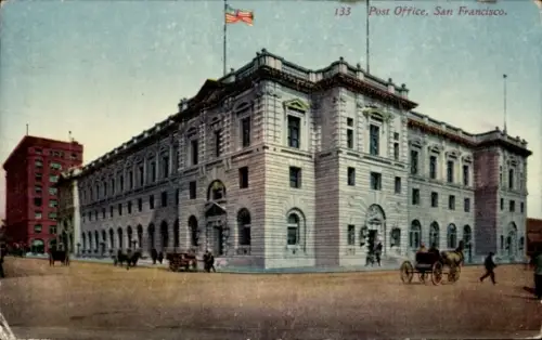 Ak San Francisco Kalifornien USA, Postamt,  US-Flagge,  Architektur