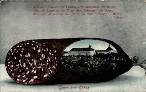 Passepartout Ak Gotha Thüringen, Gesamtansicht, Wurst, Gedicht, A. Gimm