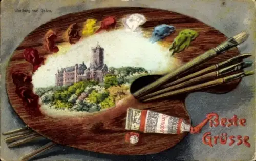 Präge Passepartout Litho Lutherstadt Eisenach in Thüringen, Wartburg, Malerpalette