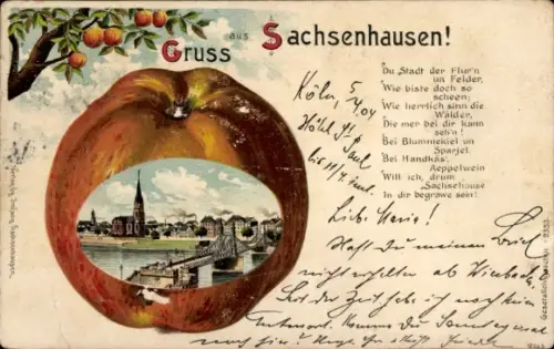 Apfelform Präge Passepartout Litho Sachsenhausen Frankfurt am Main, Gesamtansicht