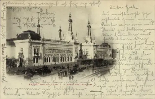 Ak Paris Frankreich, Exposition Universelle 1900, La Porte des Invalides, Ausstellungsgebäude