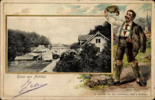 Präge Passepartout Ak Achthal Teisendorf in Oberbayern, Gesamtansicht