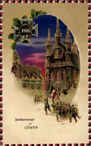 Halt gegen das Licht Ak Louvain Leuven Löwen Flandern Flämisch Brabant, Straßenkampf