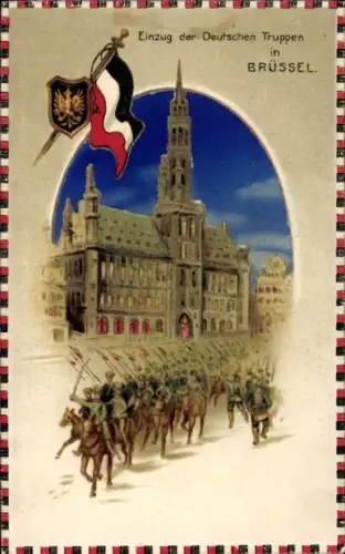 Halt gegen das Licht Litho Bruxelles Brüssel, Einzug der Deutschen Truppen, I. WK