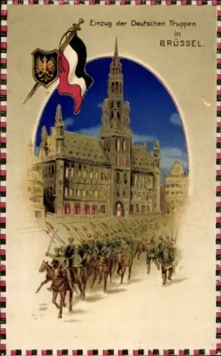Halt gegen das Licht Litho Bruxelles Brüssel, Einzug der Deutschen Truppen, I. WK