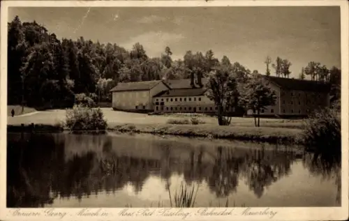 Ak Moos Tüßling in Oberbayern, Brauerei Georg Münch, See