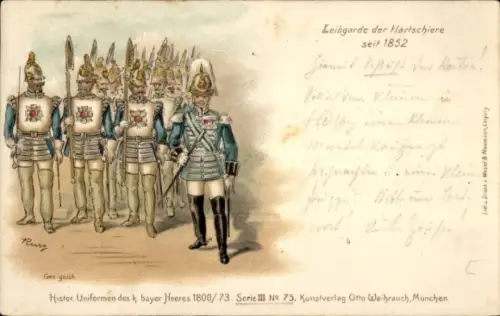 LItho bayrische Hartschiere seit 1852, bayrische Uniformen