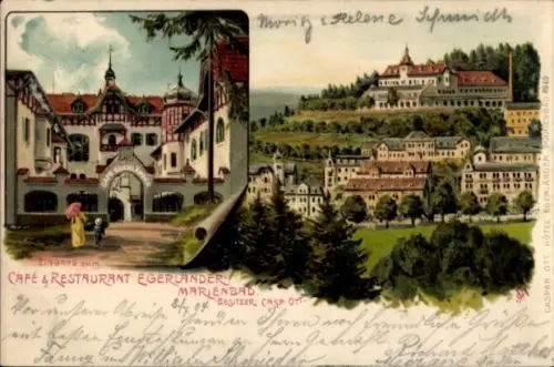 Litho Mariánské Lázně Marienbad Region Karlsbad, Cafe und Restaurant Egerländer