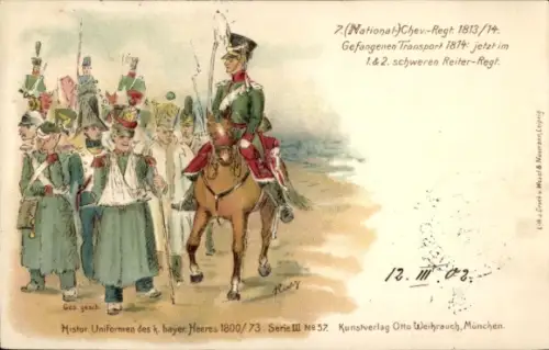 Litho Königlich Bayerisches Heer, 7. National Chev. Regt. 1813/14, Gefangenentransport