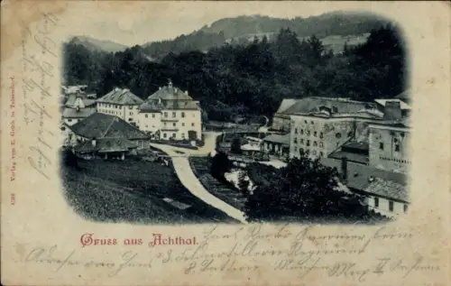 Mondschein Ak Achthal Teisendorf in Oberbayern, Gesamtansicht
