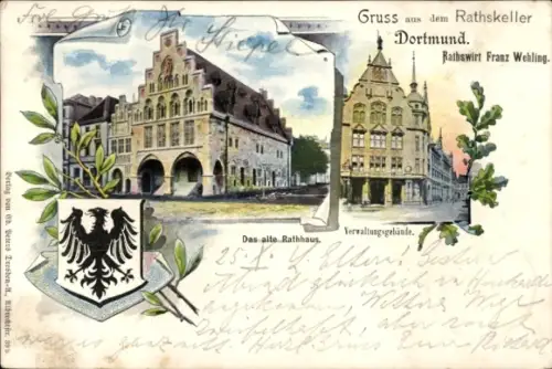 Wappen Litho Dortmund im Ruhrgebiet, Ratskeller, Altes Rathaus, Verwaltungsgebäude