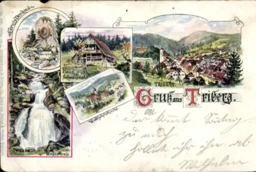Litho Triberg im Schwarzwald, Gerwig-Denkmal, Wallfahrtskirche, Haus