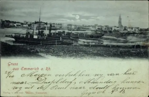 Mondschein Ak Emmerich am Rhein, Panorama