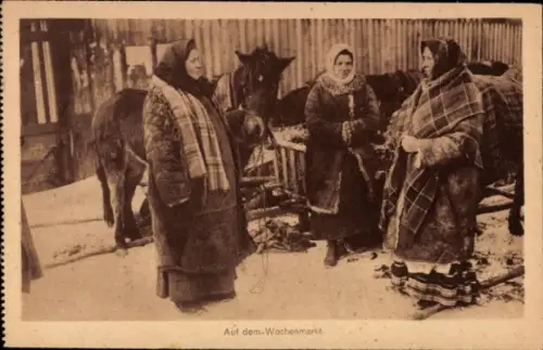 Ak Russische Typen, Frauen auf dem Wochenmarkt, Winter
