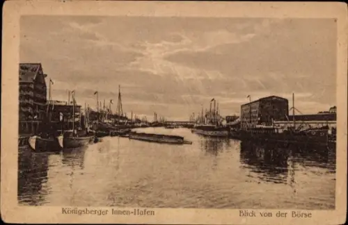 Ak Kaliningrad Königsberg Ostpreußen, Innen-Hafen, Blick von der Börse