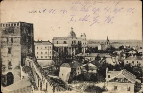 Ak Luzk Luck Ukraine, Teilansicht der Stadt, Gebäude, Mauer