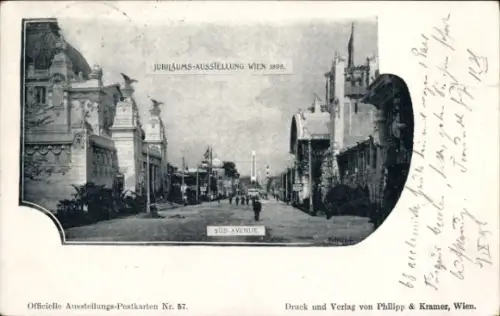 Ak Wien 1 Innere Stadt, Jubiläums-Ausstellung Wien 1898, Süd-Avenue, Menschen auf der Straße