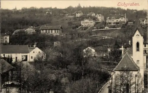 Ak Eichgraben Niederösterreich, Landschaft mit Häusern, Bäume, Kirche, Schriftzug Eichgraben