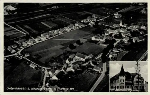 Ak Unterhausen Oberhausen (bei Neuburg/Donau) Oberbayern, Luftaufnahme von Unterhausen, Gasthaus 