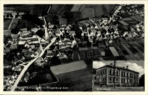 Ak Münchsmünster in Oberbayern, Luftaufnahme, Schulhaus