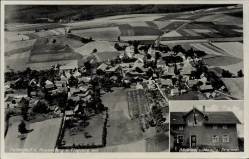 Ak Pettendorf (bei Regensburg) in der Oberpfalz, Luftaufnahme von Pettendorf, Bäckerei Handig, St