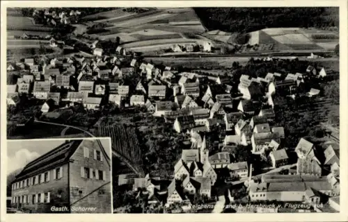 Ak Reichenschwand Mittelfranken, Luftaufnahme von  Gasth. Schorrer, Häuser, Felder