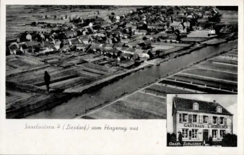 Ak Saarlautern Saarlouis im Saarland, Fliegeraufnahme, Liesdorf, Gasthaus Ludwig Schulden