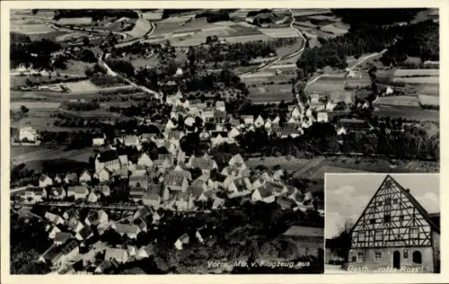 Ak Vorra an der Pegnitz Mittelfranken, Luftaufnahme von  Gasthaus rotes Ross, ländliche Umgebung