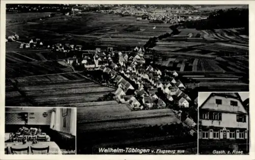 Ak Weilheim Tübingen am Neckar, Luftaufnahme von Weilheim-Tübingen, Innenansicht, Gasthaus z. Ros